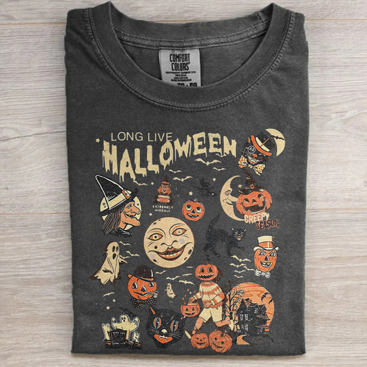 Retro Pumpkin, Ghost & Cat- Halloween Graphic T-Shirt