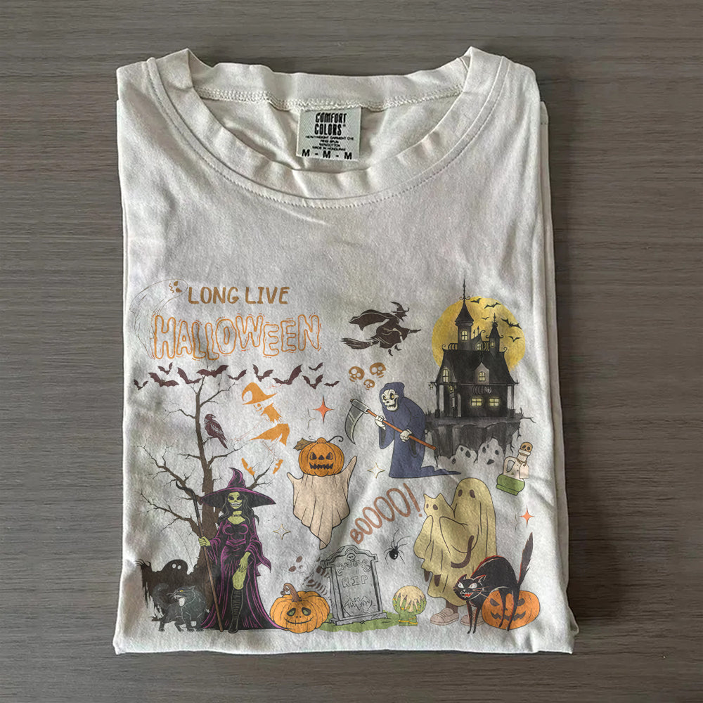Spooky Season Pumpkin & Black Cat Tee- Vintage Halloween Shirt