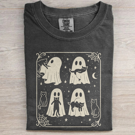 Cute Ghost & Cat Tee, Comfort Colors® Spooky Season- Halloween Gift Shirt