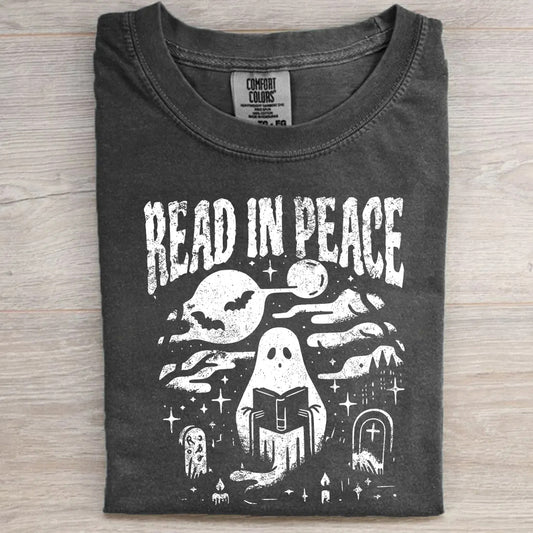 Comfort Colors® Halloween Shirt – Read in Peace Ghost Reading Tee, Book Lover T-Shirt