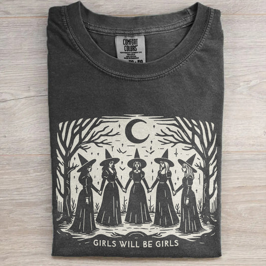 Vintage “Girls Will Be Girls” Witch T-Shirt – Funny Halloween Tee