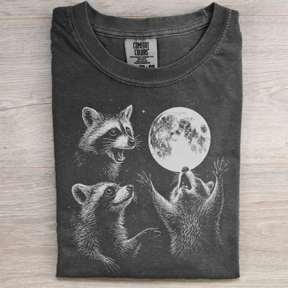 Playful Raccoons Beneath the Moon T-Shirt