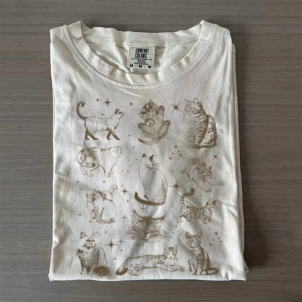 90s Style Cat Ink Art T-Shirt