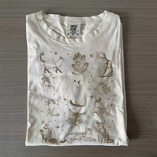 90s Style Cat Ink Art T-Shirt