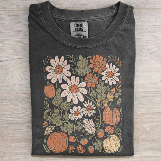 Floral Pumpkin Fall Shirt – Boho Aesthetic Pumpkin Patch Tee, Vintage Autumn Graphic Top