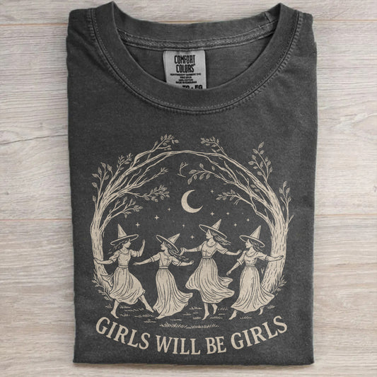 Vintage Girls Will Be Girls Witch Shirt – Funny Retro Halloween Tee, Witchy Vibes Graphic Top