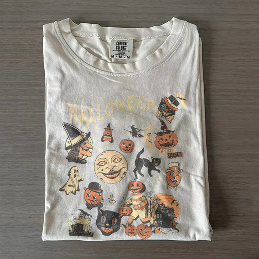 Retro Pumpkin, Ghost & Cat- Halloween Graphic T-Shirt