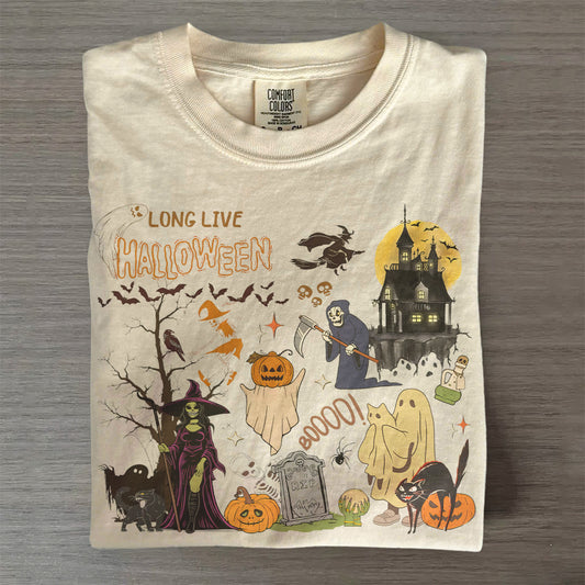Spooky Season Pumpkin & Black Cat Tee- Vintage Halloween Shirt