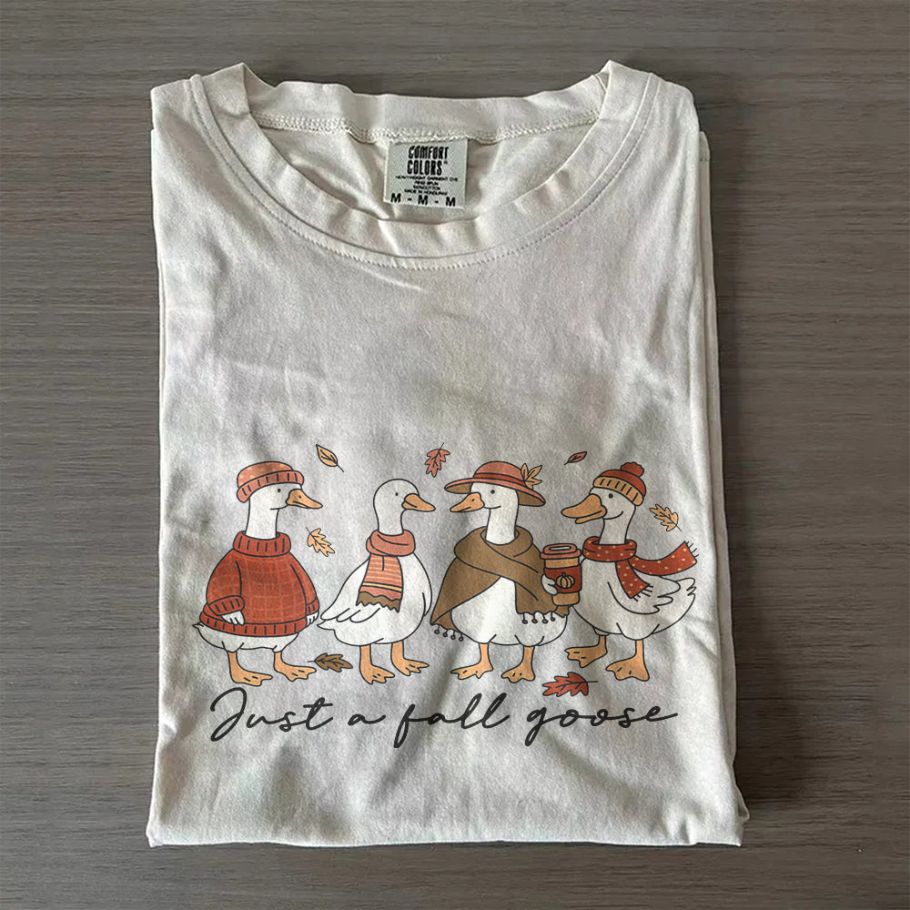 Cozy Autumn Pumpkin Coffee Tee- Comfort Colors® Fall Goose Shirt