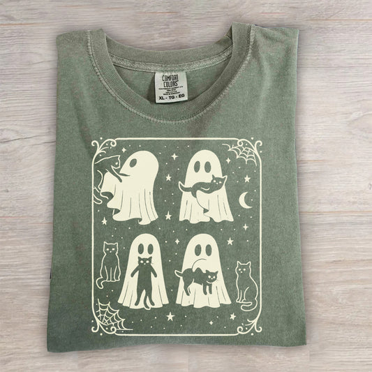 Cute Ghost & Cat Tee, Comfort Colors® Spooky Season- Halloween Gift Shirt