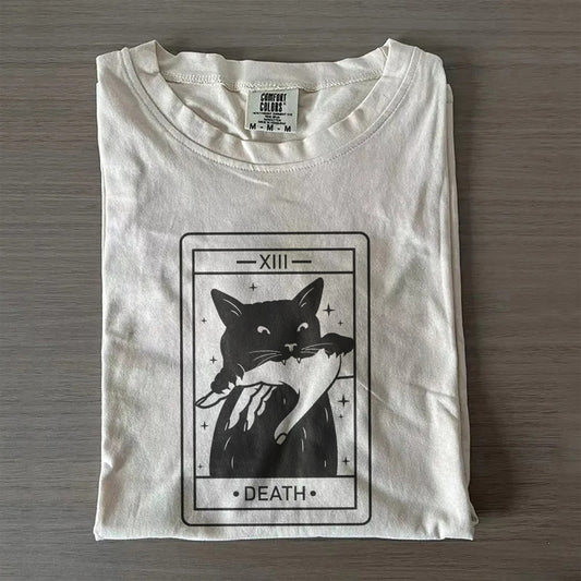 Tarot Card Black Cat Shirt – Witchy Halloween Cat Tee, Spooky Cat Lover T-Shirt