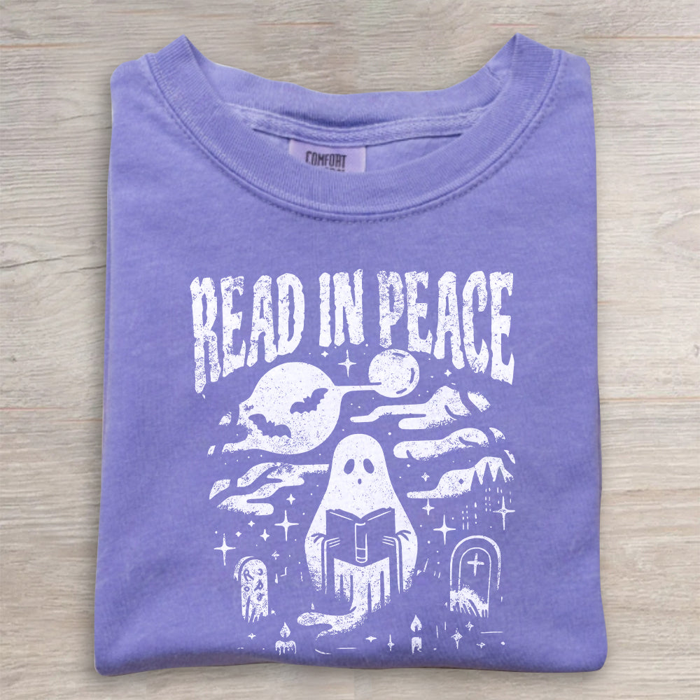 Comfort Colors® Halloween Shirt – Read in Peace Ghost Reading Tee, Book Lover T-Shirt