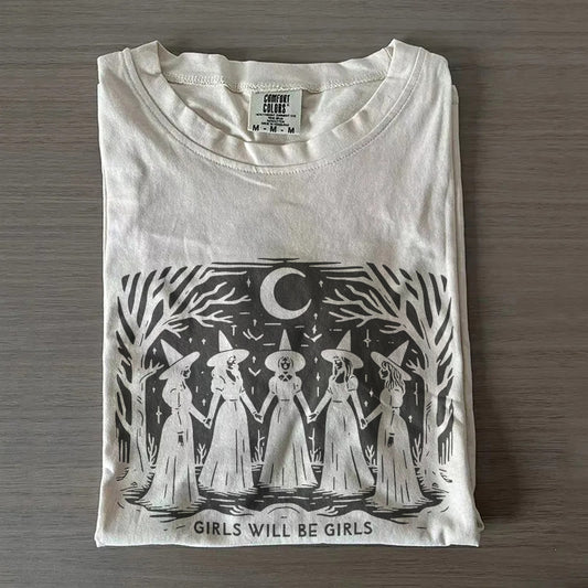 Vintage “Girls Will Be Girls” Witch T-Shirt – Funny Halloween Tee
