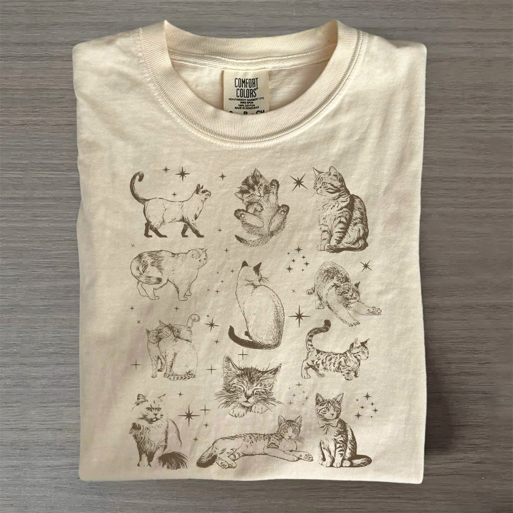 90s Style Cat Ink Art T-Shirt