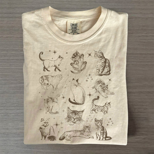 90s Style Cat Ink Art T-Shirt