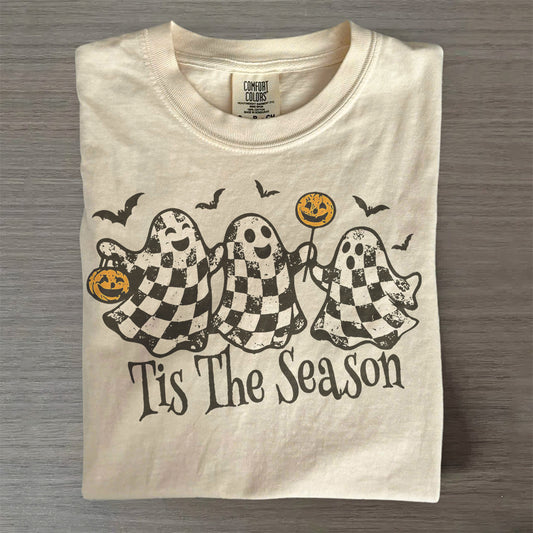 Trendy Fall Ghost, Retro Halloween Checkers Graphic T-Shirt