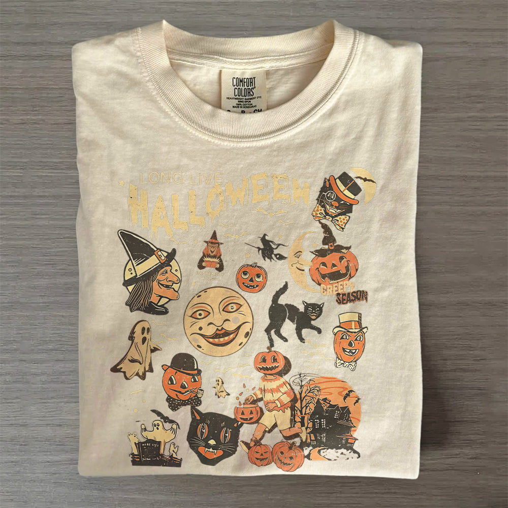Retro Pumpkin, Ghost & Cat- Halloween Graphic T-Shirt