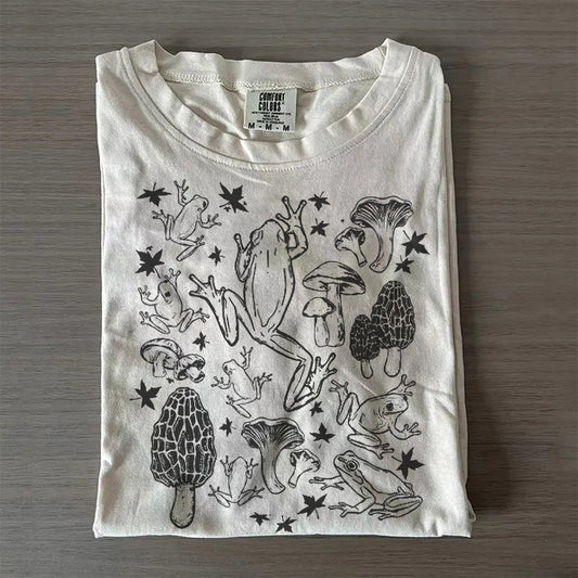 Vintage Frogs and Mushrooms Graphic Tee – Nature Core Shirt