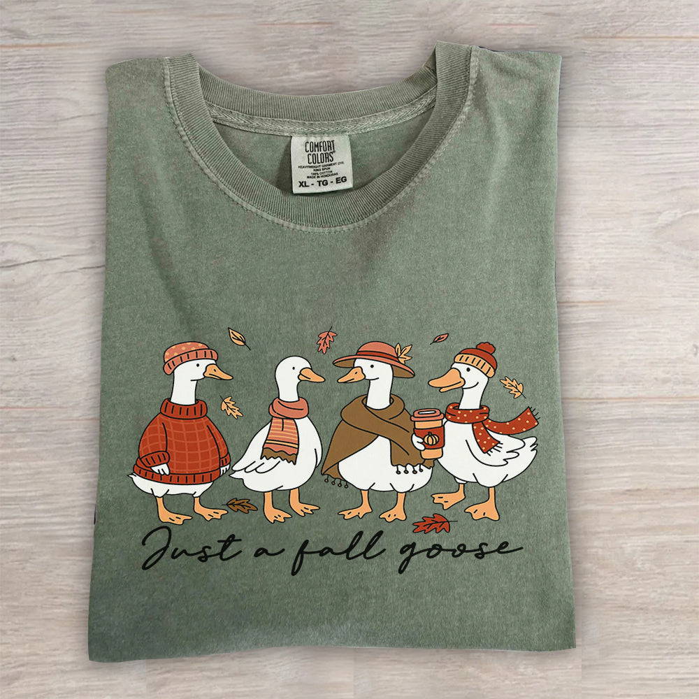 Cozy Autumn Pumpkin Coffee Tee- Comfort Colors® Fall Goose Shirt