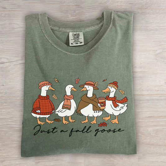 Cozy Autumn Pumpkin Coffee Tee- Comfort Colors® Fall Goose Shirt