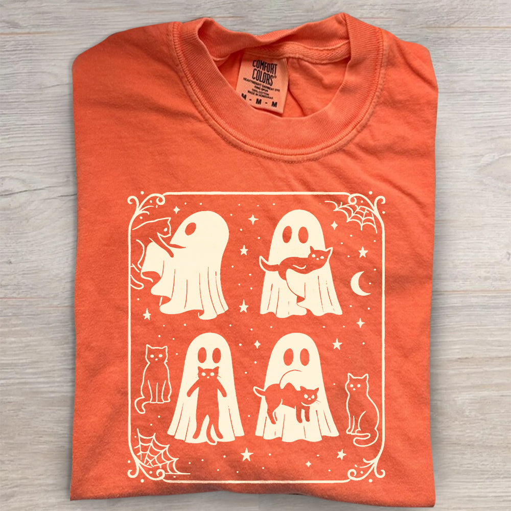 Cute Ghost & Cat Tee, Comfort Colors® Spooky Season- Halloween Gift Shirt