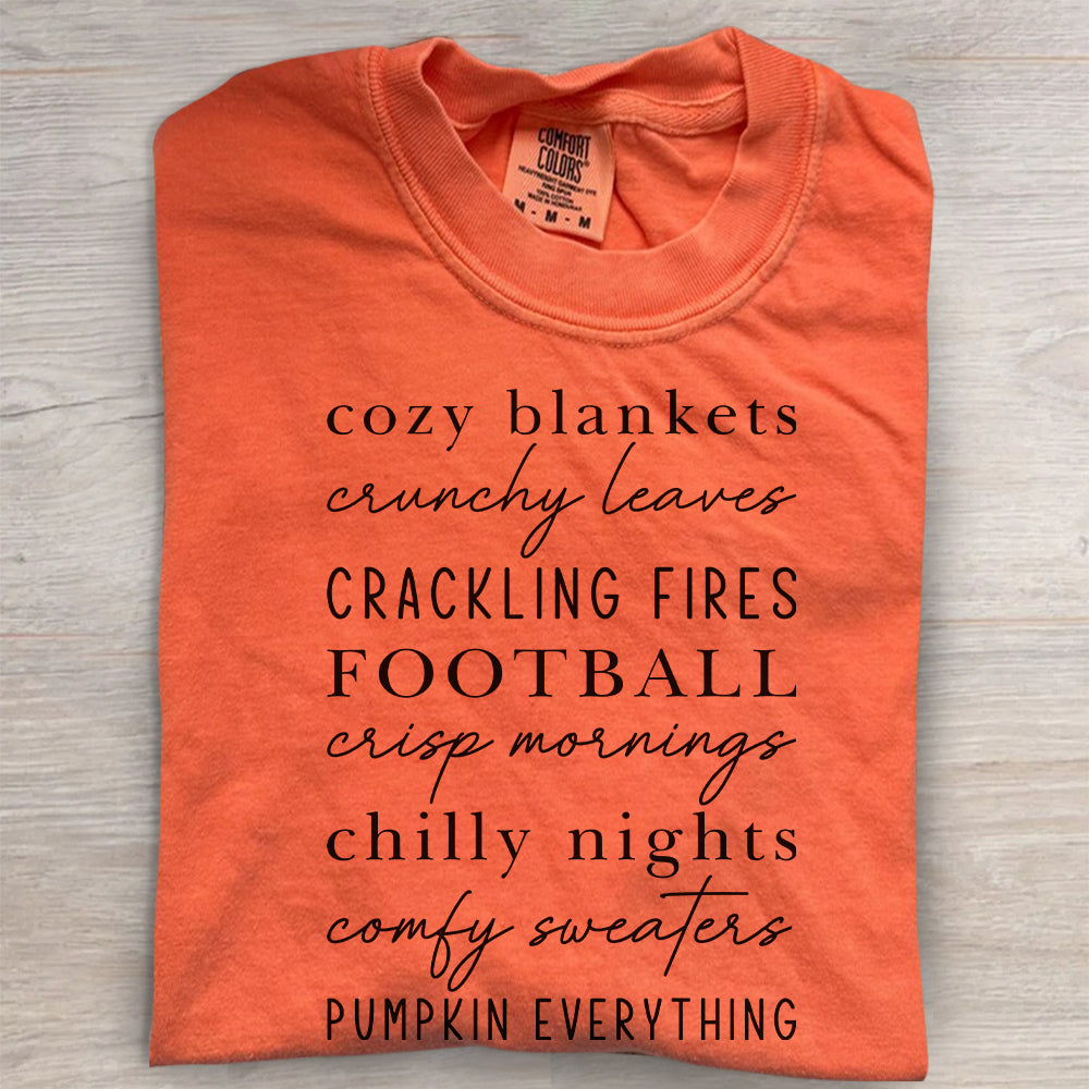 Cozy Autumn Shirt – Crunchy Leaves & Crackling Fires Tee, Cute Fall T-Shirt