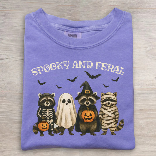 Comfort Colors® Spooky & Feral Raccoon Shirt – Funny Halloween Tee, Vintage Fall T-Shirt