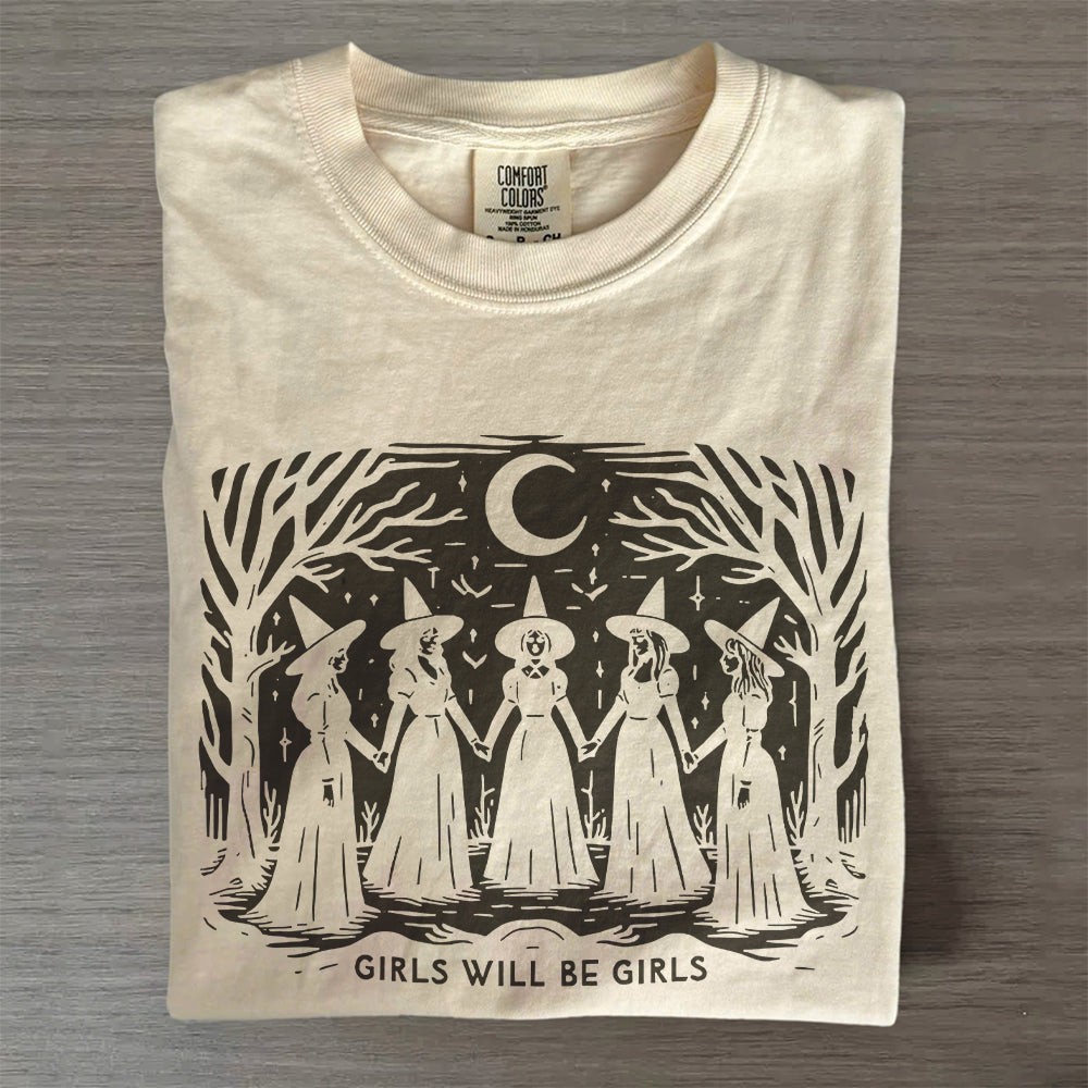 Vintage “Girls Will Be Girls” Witch T-Shirt – Funny Halloween Tee