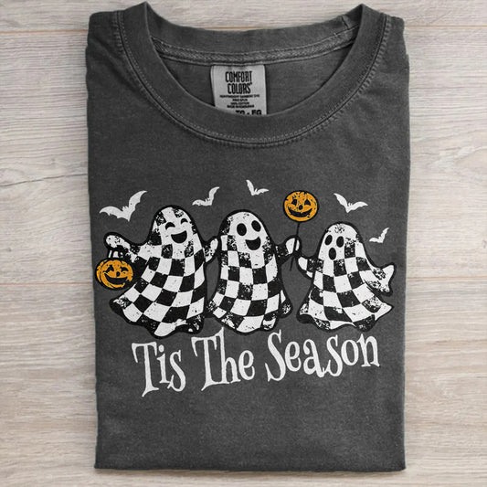 Trendy Fall Ghost, Retro Halloween Checkers Graphic T-Shirt