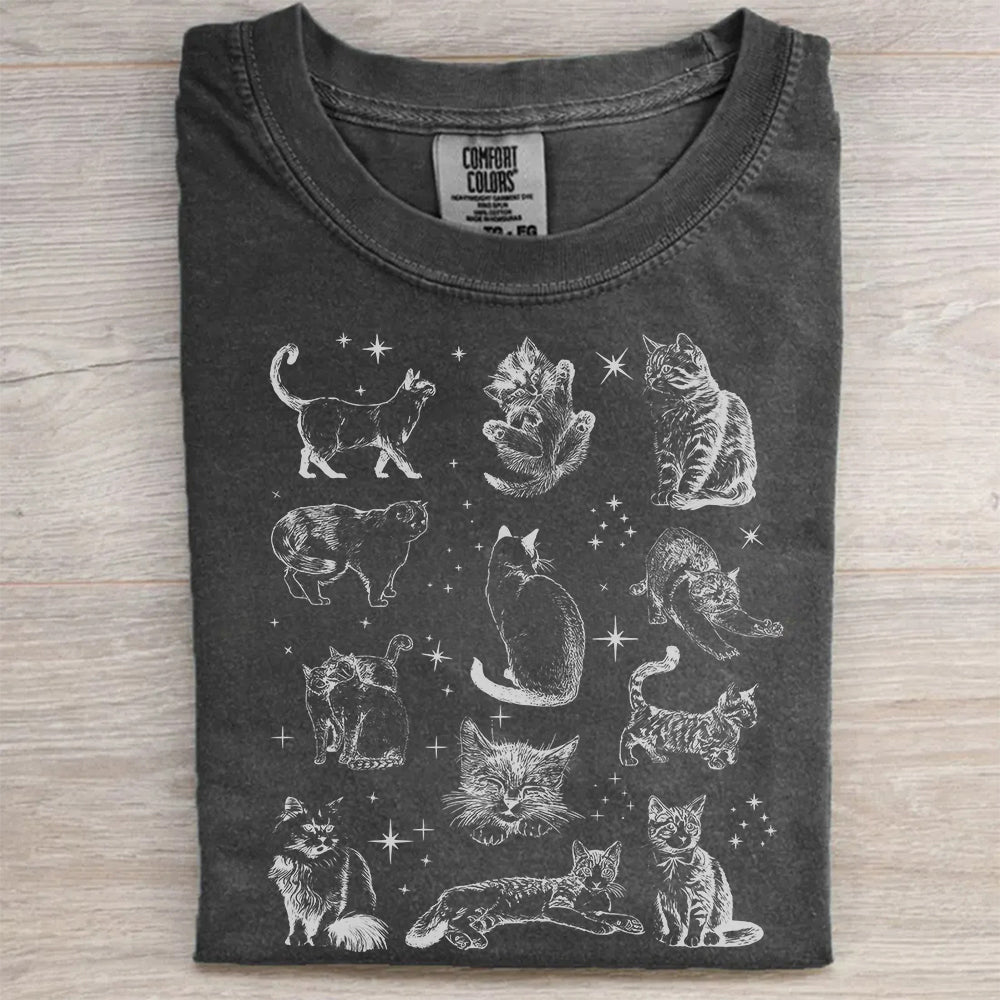 90s Style Cat Ink Art T-Shirt