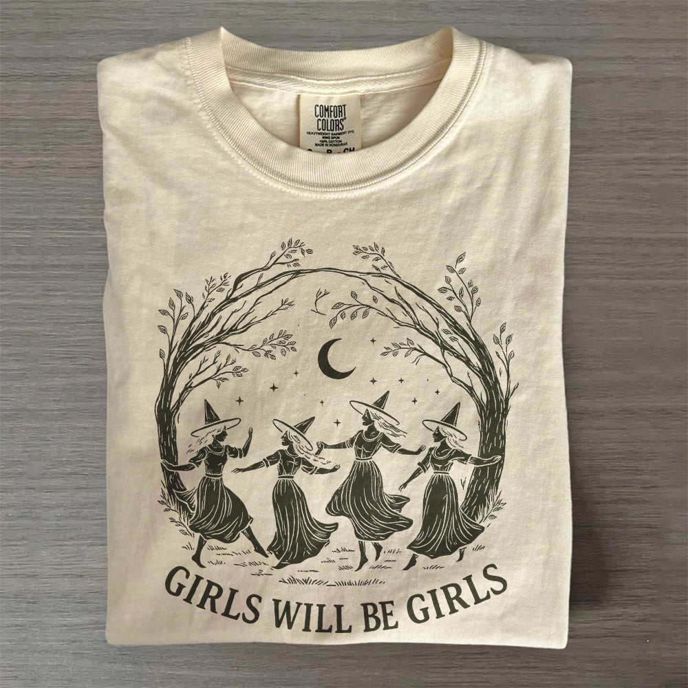 Vintage Girls Will Be Girls Witch Shirt – Funny Retro Halloween Tee, Witchy Vibes Graphic Top