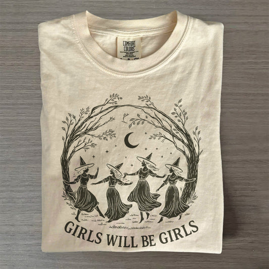 Vintage Girls Will Be Girls Witch Shirt – Funny Retro Halloween Tee, Witchy Vibes Graphic Top