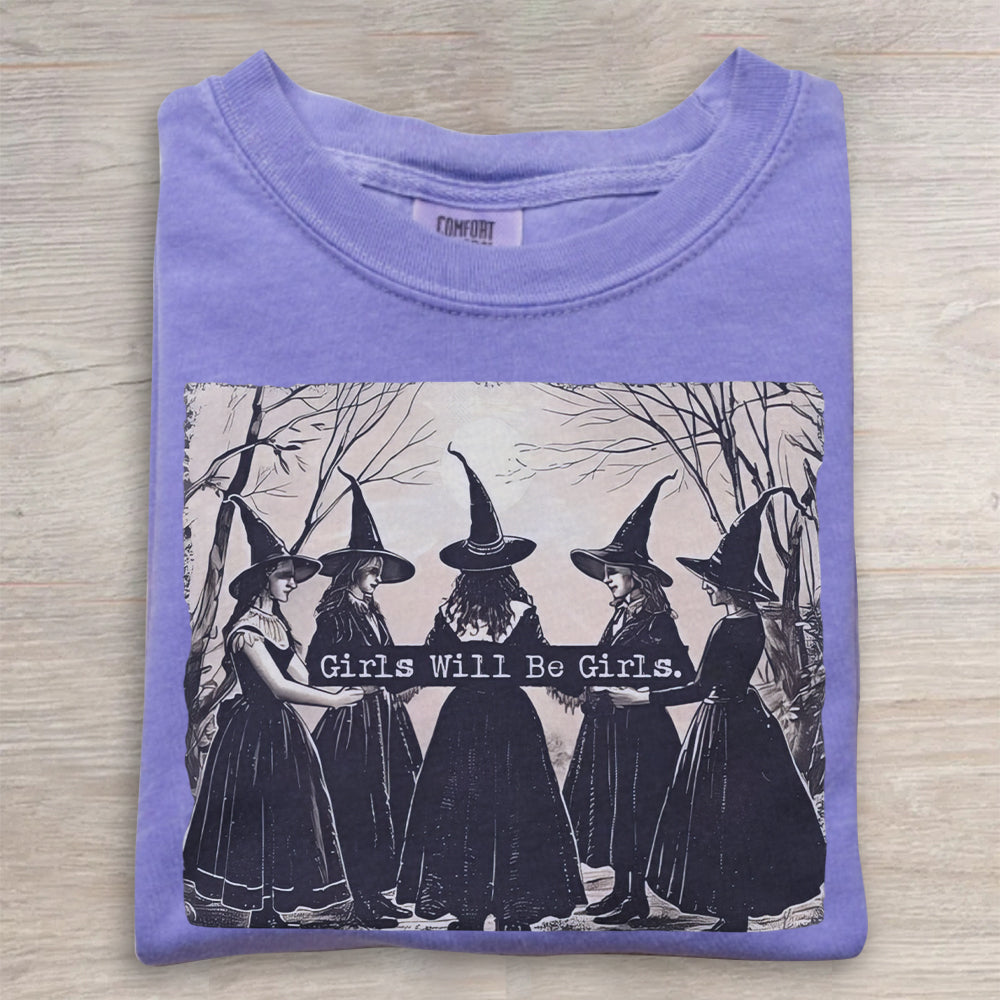 Vintage Girls Will Be Girls Witch Shirt – Retro Feminist Tee