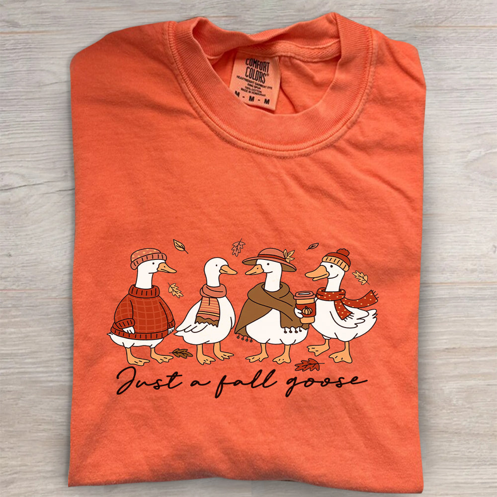 Cozy Autumn Pumpkin Coffee Tee- Comfort Colors® Fall Goose Shirt
