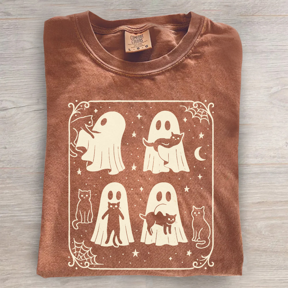 Cute Ghost & Cat Tee, Comfort Colors® Spooky Season- Halloween Gift Shirt