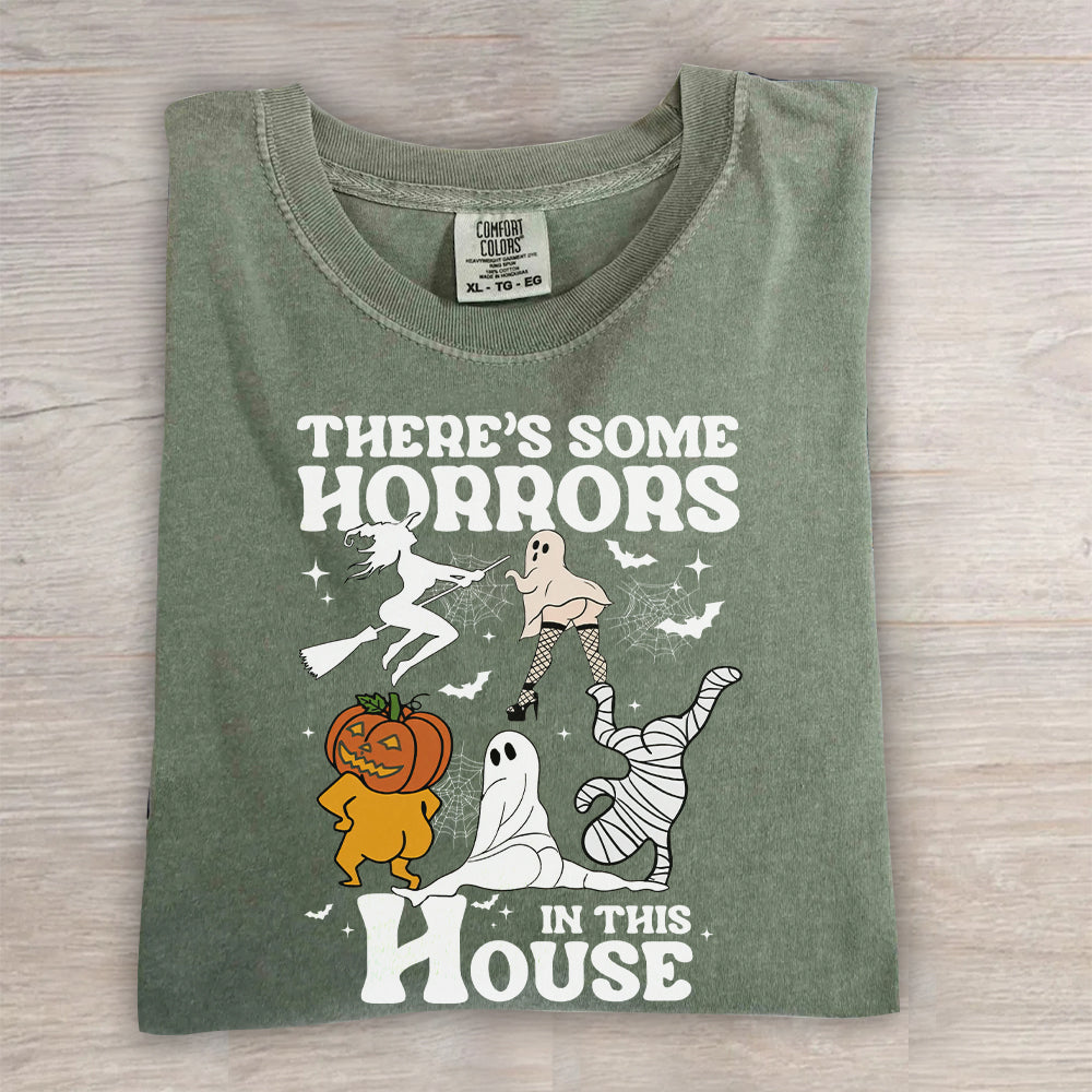 There’s Some Horrors In This House Pumpkin Tee- Spooky Season Halloween Shirt