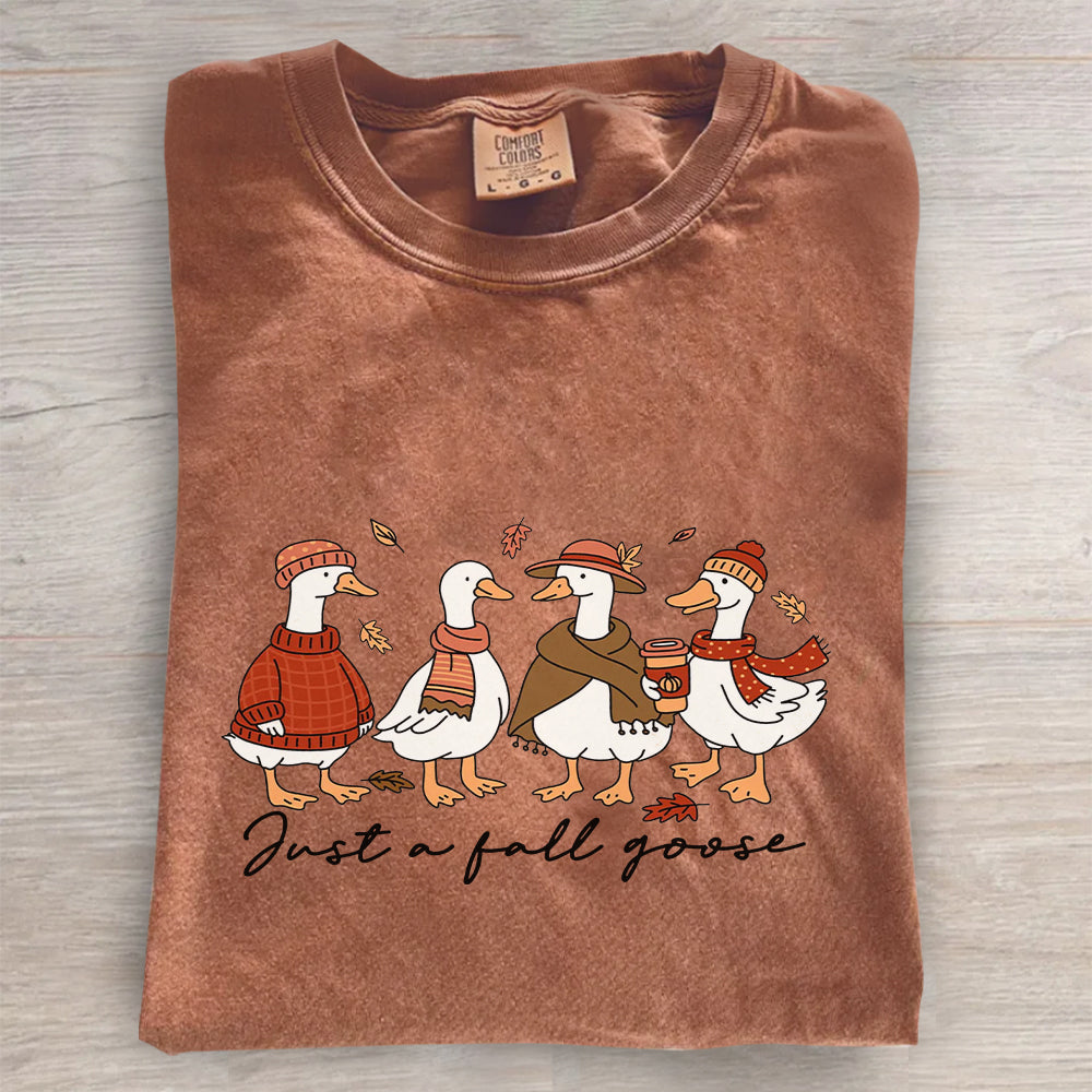 Cozy Autumn Pumpkin Coffee Tee- Comfort Colors® Fall Goose Shirt