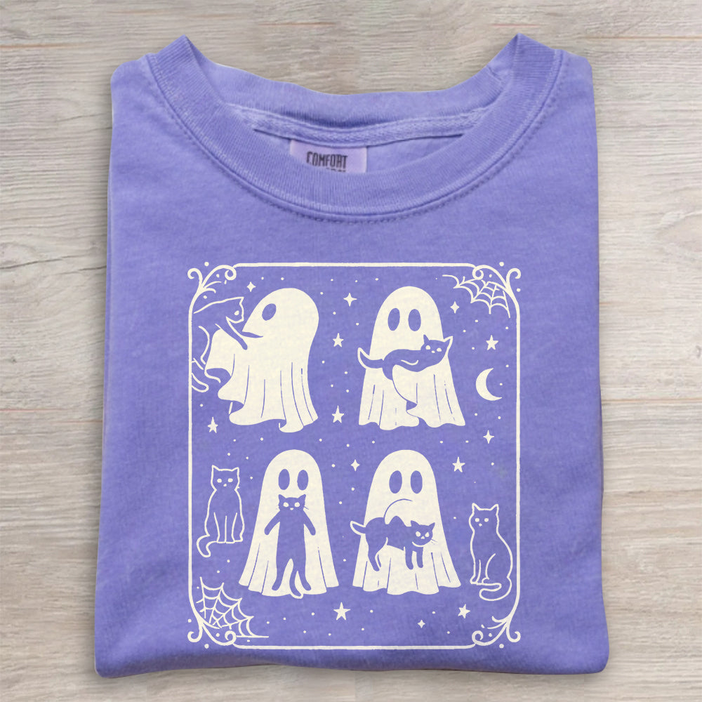 Cute Ghost & Cat Tee, Comfort Colors® Spooky Season- Halloween Gift Shirt