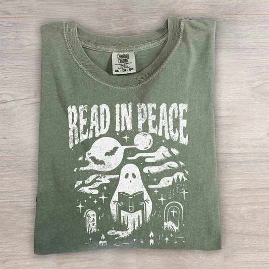 Comfort Colors® Halloween Shirt – Read in Peace Ghost Reading Tee, Book Lover T-Shirt