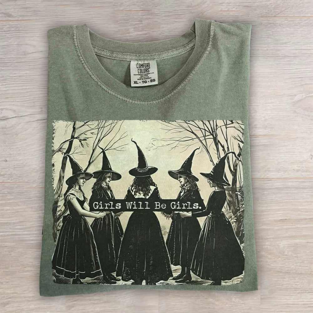 Vintage Girls Will Be Girls Witch Shirt – Retro Feminist Tee