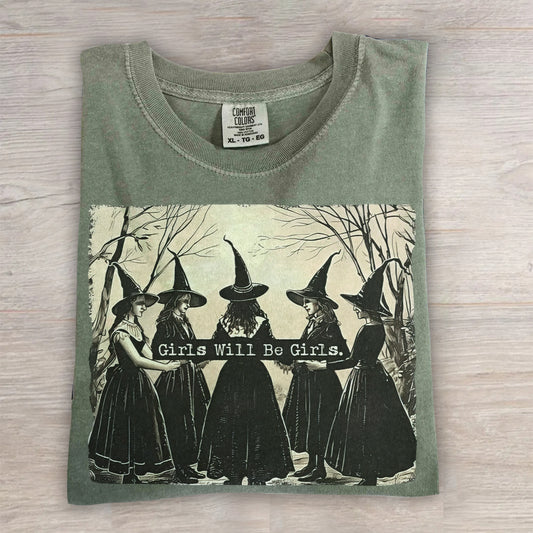 Vintage Girls Will Be Girls Witch Shirt – Retro Feminist Tee