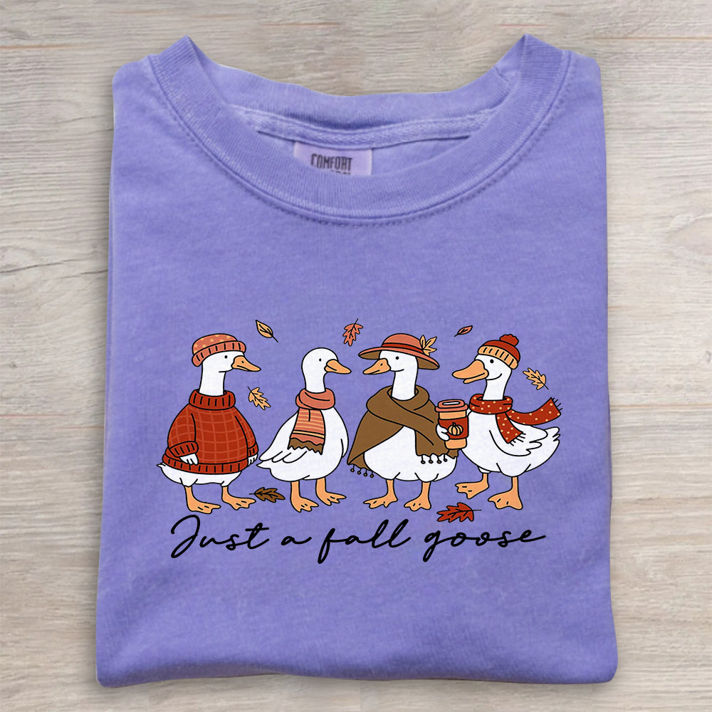 Cozy Autumn Pumpkin Coffee Tee- Comfort Colors® Fall Goose Shirt
