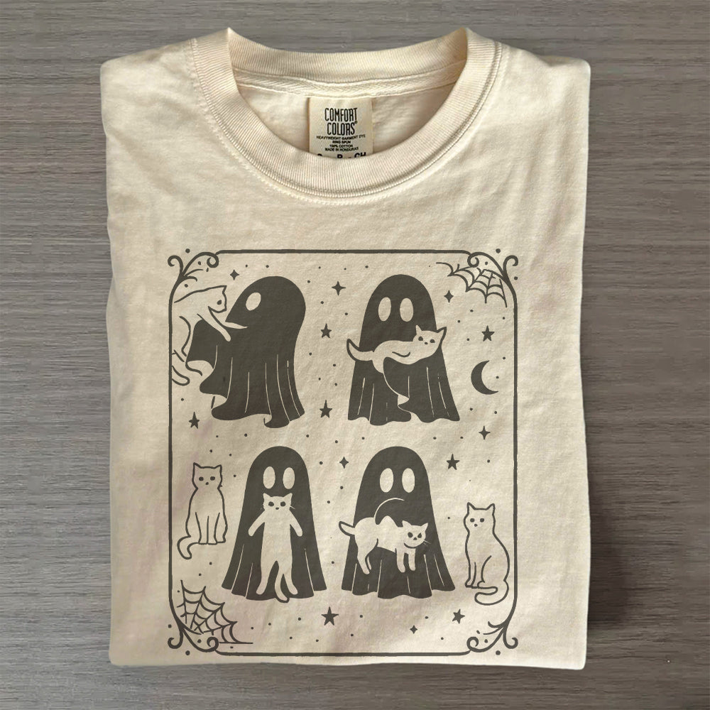 Cute Ghost & Cat Tee, Comfort Colors® Spooky Season- Halloween Gift Shirt