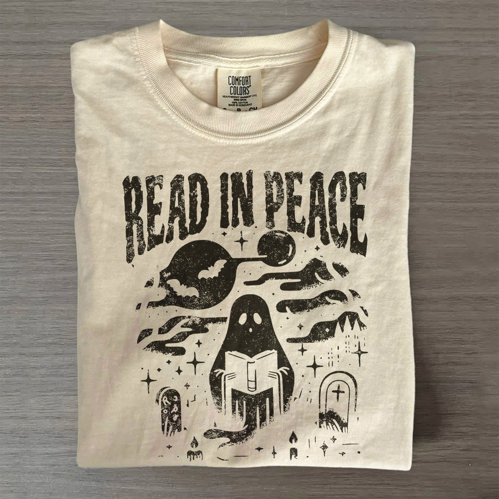 Comfort Colors® Halloween Shirt – Read in Peace Ghost Reading Tee, Book Lover T-Shirt