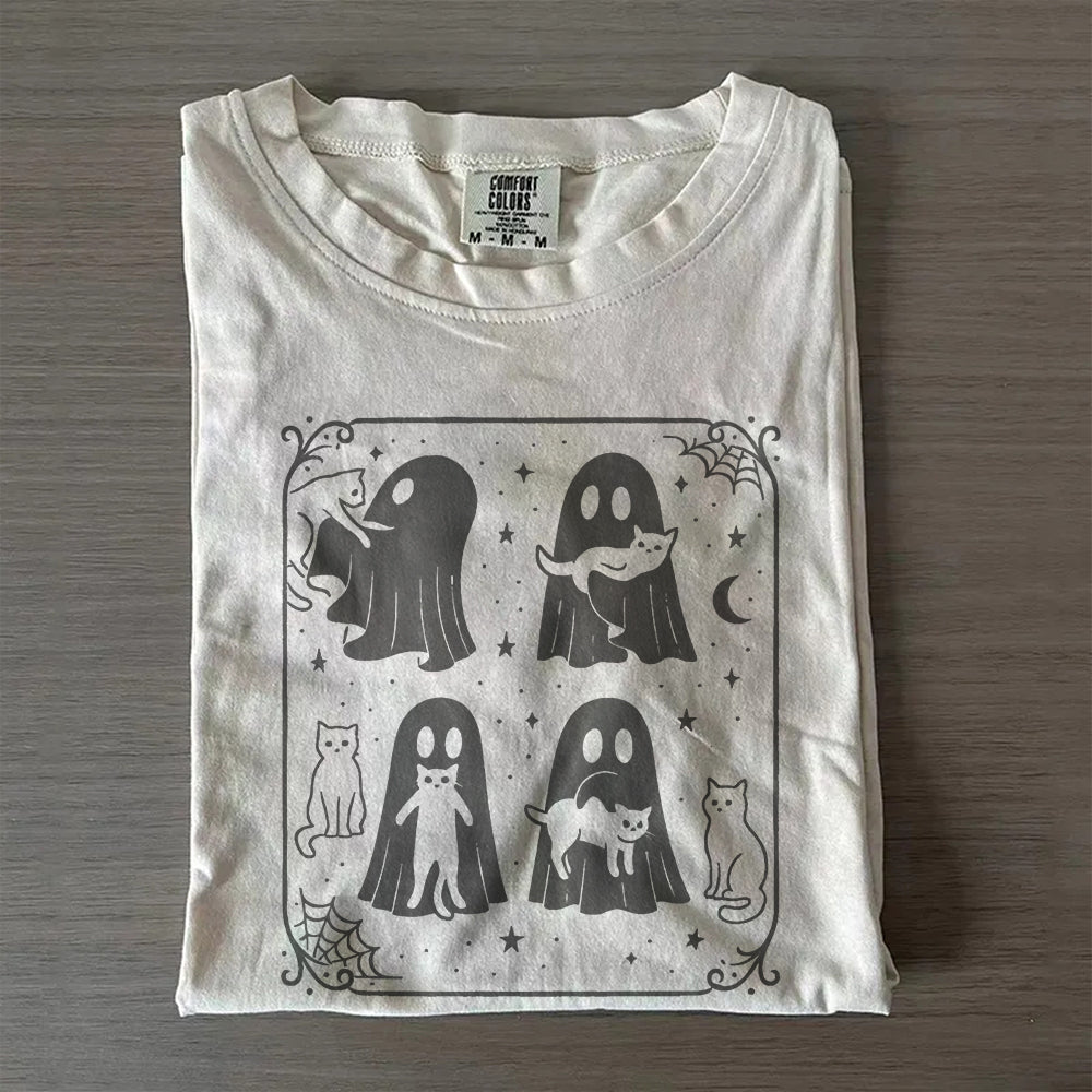 Cute Ghost & Cat Tee, Comfort Colors® Spooky Season- Halloween Gift Shirt