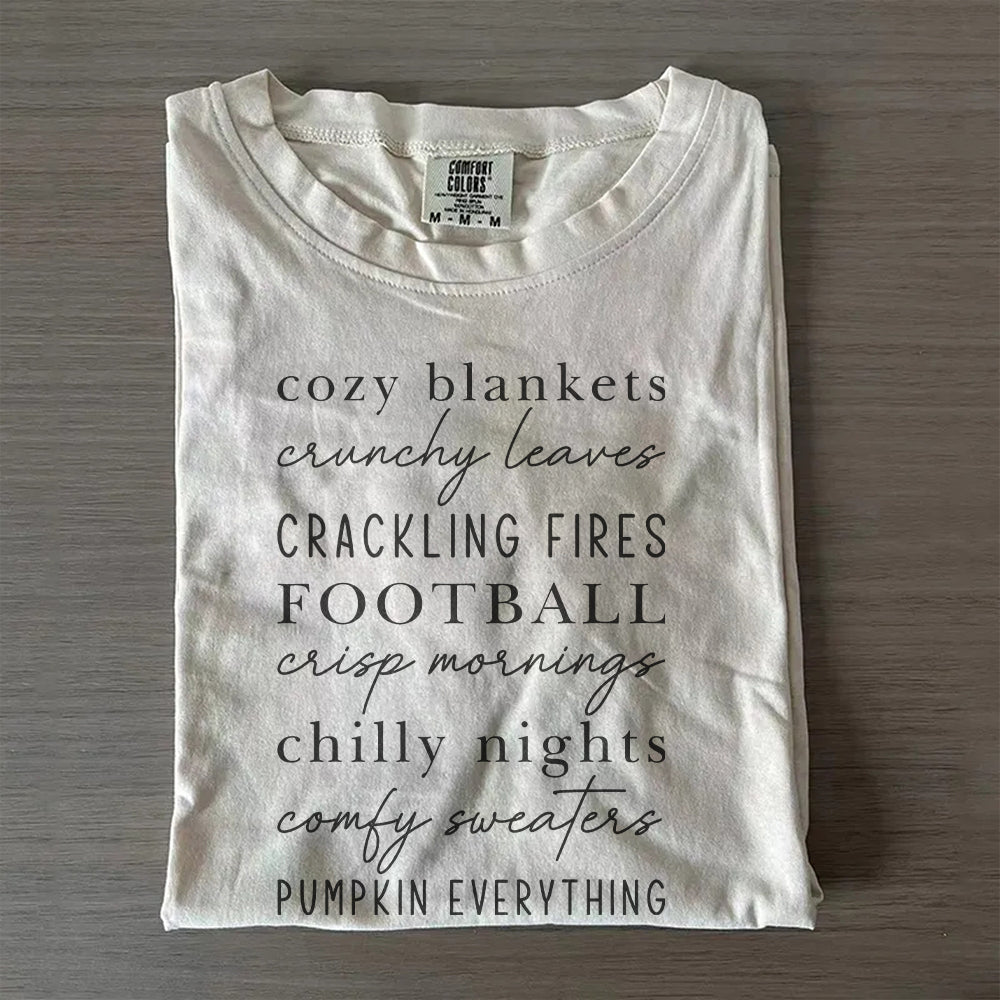 Cozy Autumn Shirt – Crunchy Leaves & Crackling Fires Tee, Cute Fall T-Shirt
