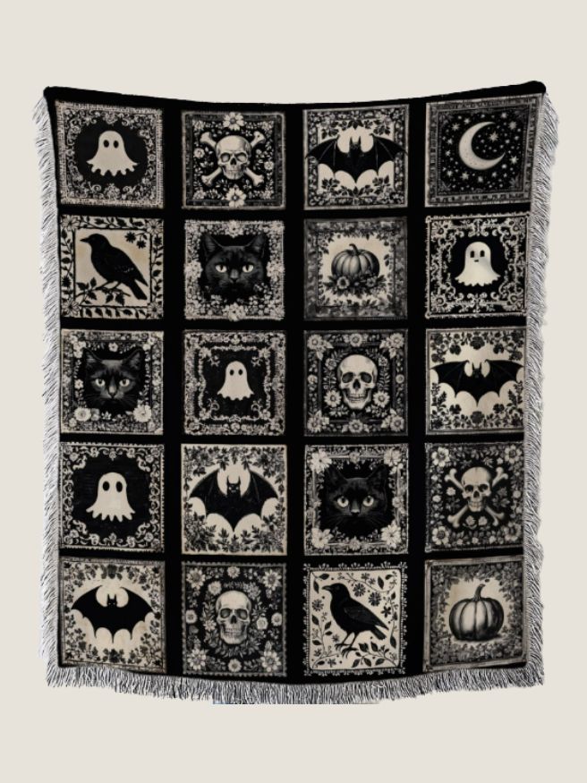 Spooky Season Halloween Woven Blanket - Vintage Ghost Throw