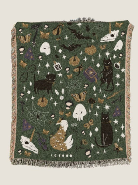 Goblincore Forest Green Blanket Spooky - Woven Blanket Halloween