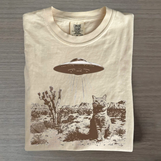 Cowboy Cat UFO Tee – Funny Retro Western Shirt