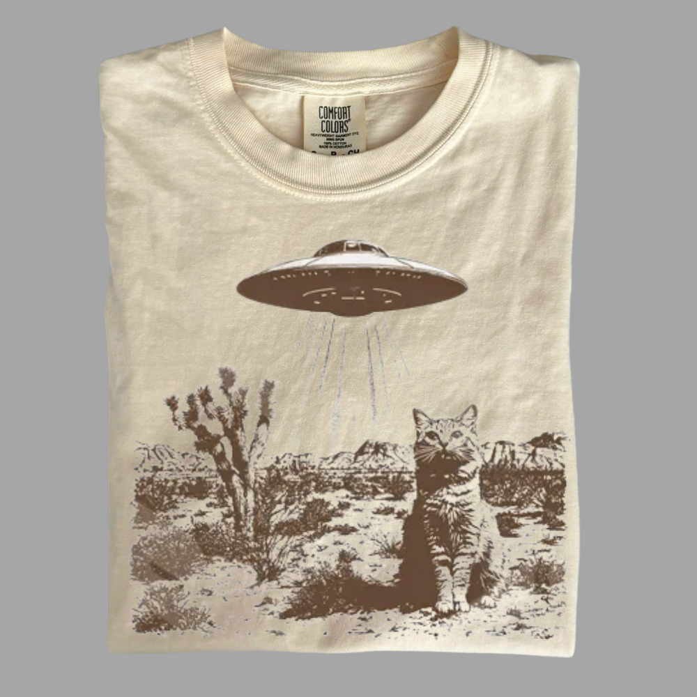 Cowboy Cat UFO Tee – Funny Retro Western Shirt
